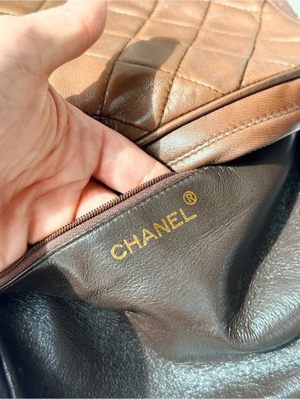 Vintage CHANEL Brown Lambskin Tassel Camera Bag CC Gold Chain 1 Series Rare
